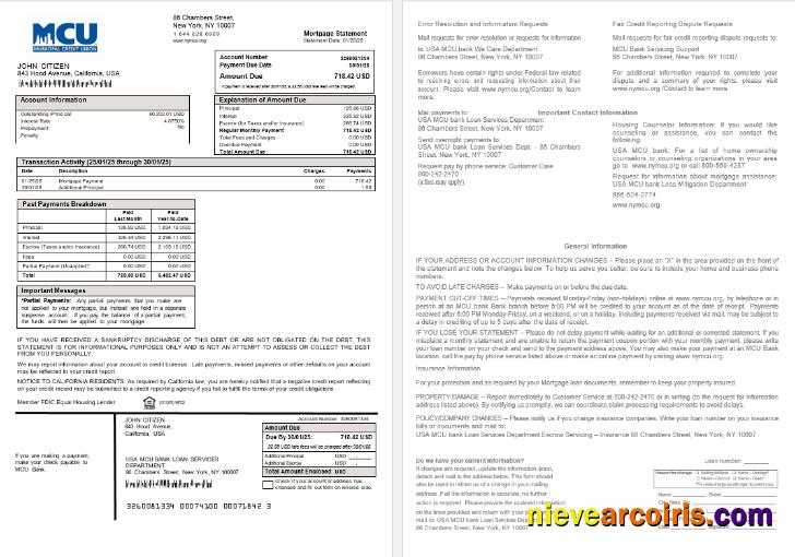 USA MCU bank mortgage statement
